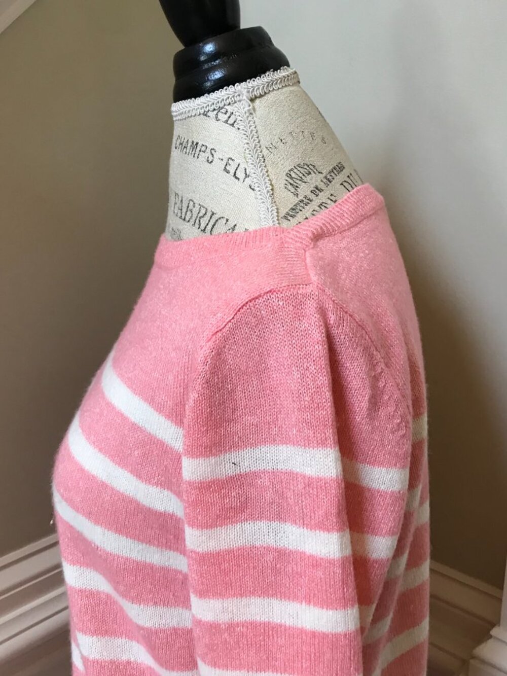 Vineyard Vines Caley Stripe Sweater Womens Small Pink White Cashmere Linen Knit - Picture 9 of 12